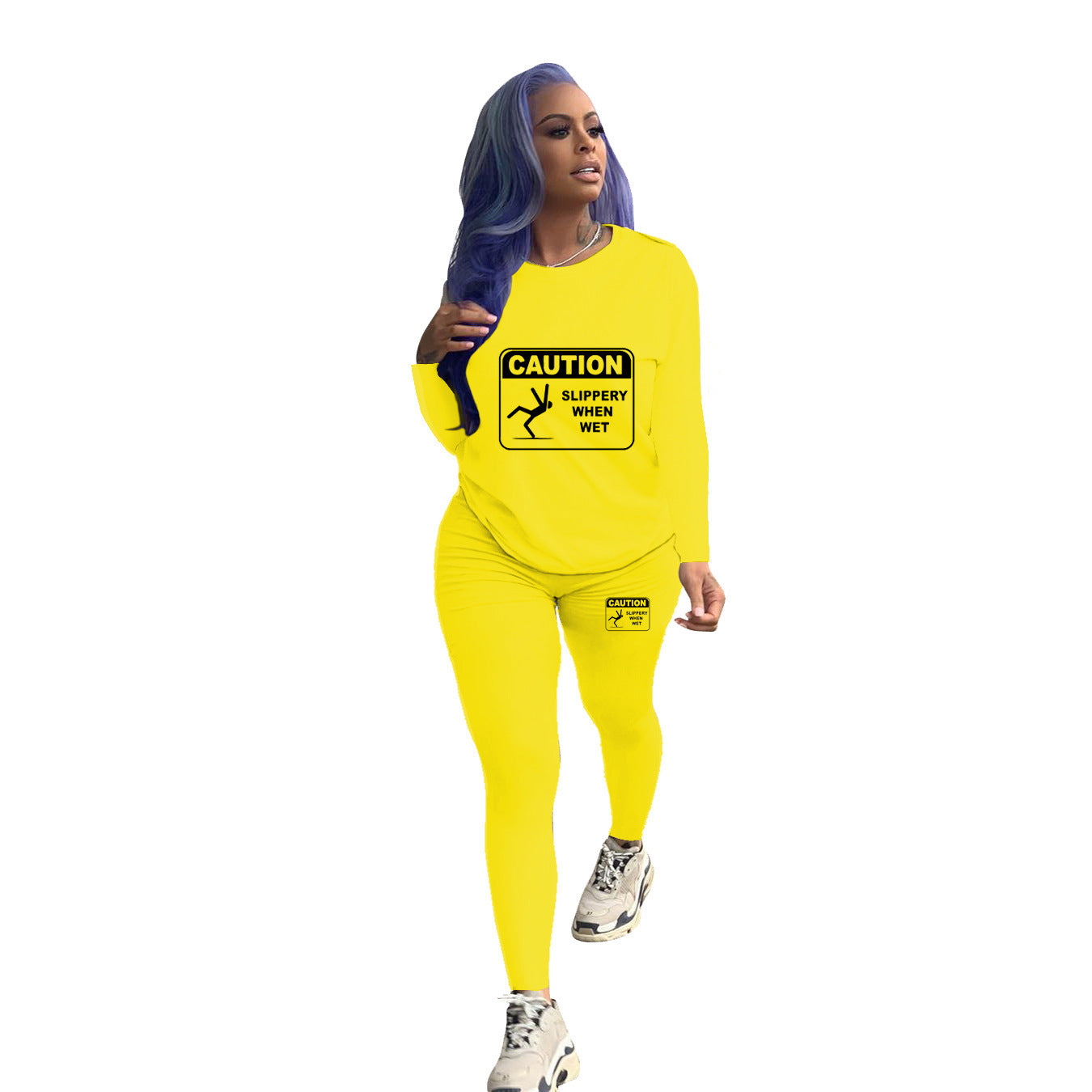 Women's Fashion Casual Solid Color Pattern Printed Long-sleeved Trousers Two-piece Set