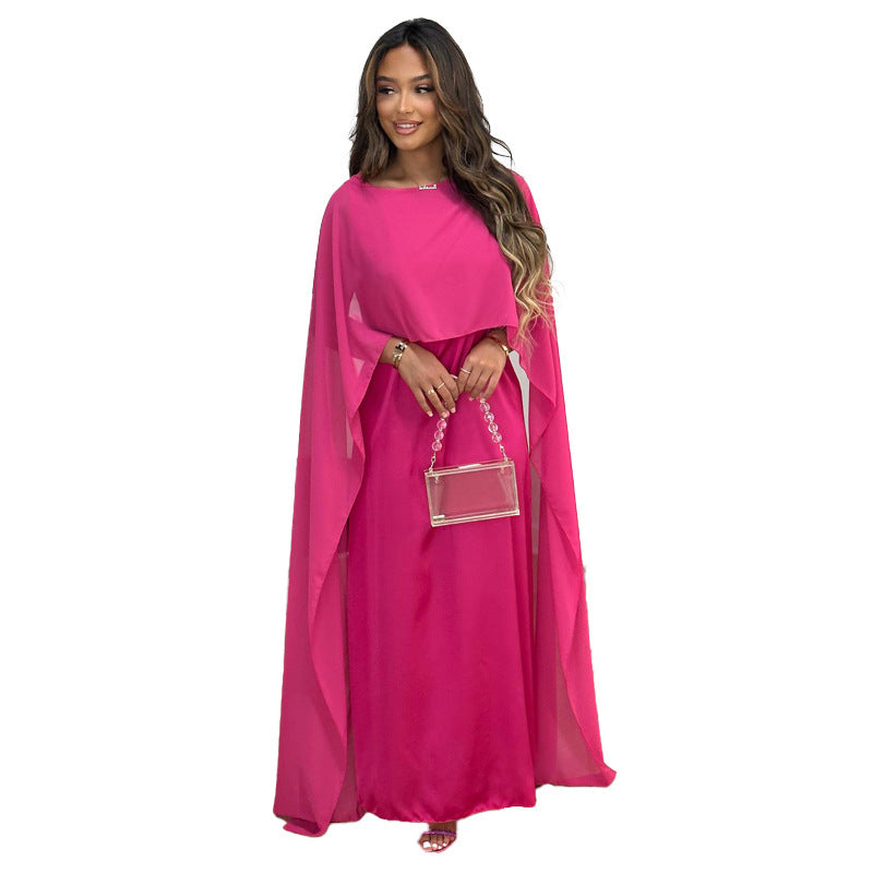 Round Neck Loose Big Hem Djellaba Chiffon Dress Women