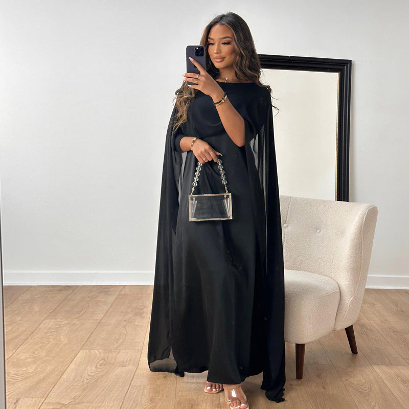 Round Neck Loose Big Hem Djellaba Chiffon Dress Women