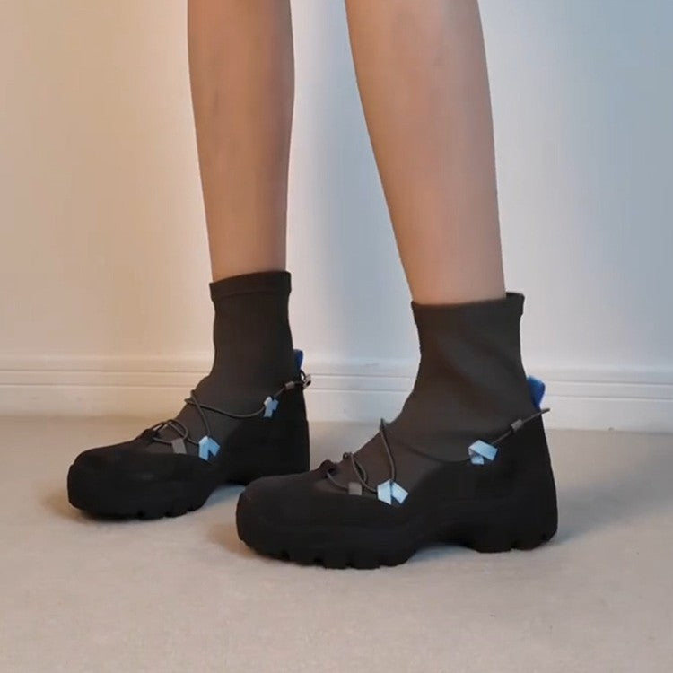 Retro Platform Cross Strap Stretch Boots Female