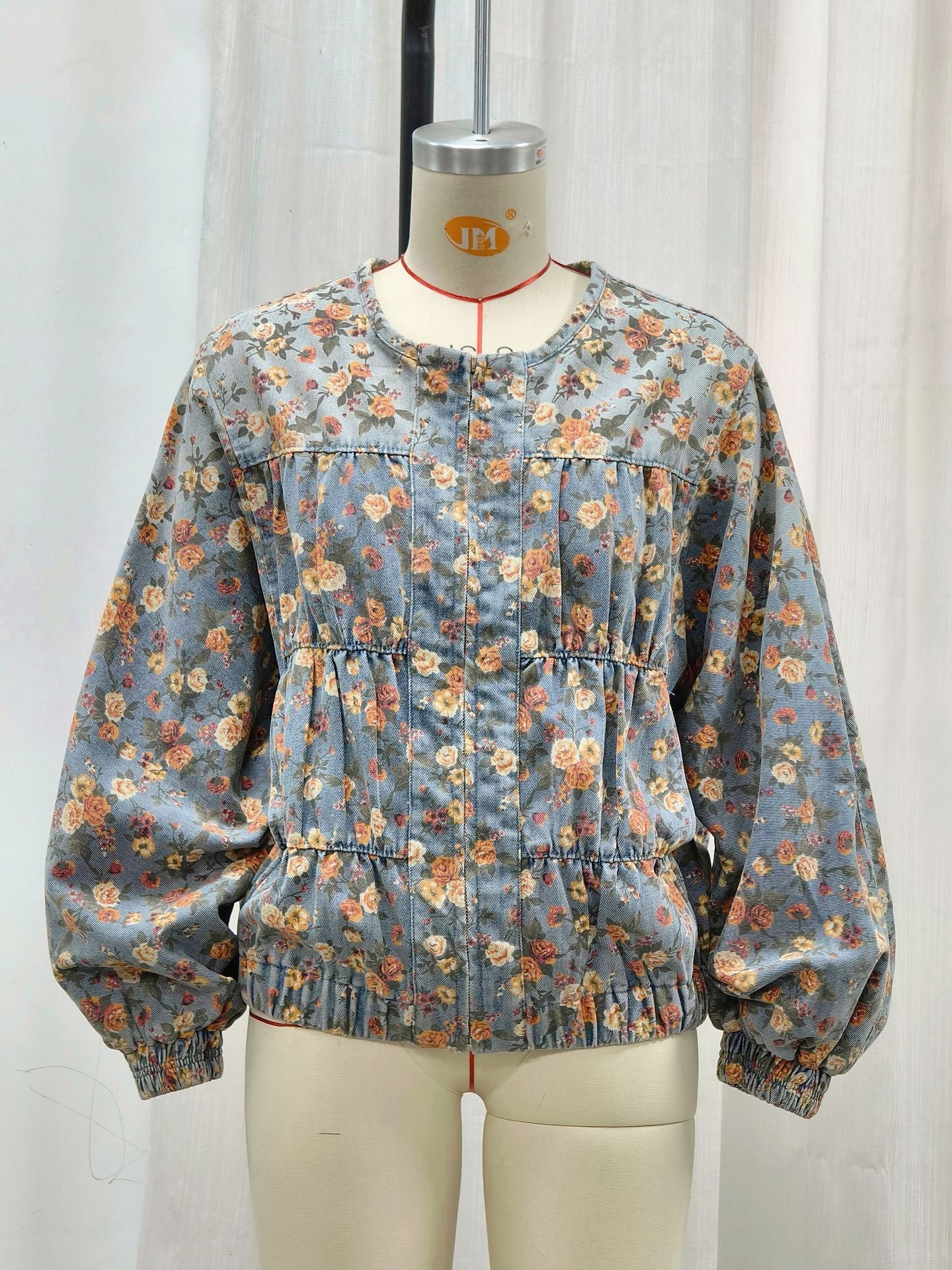 Vintage Floral Batwing Sleeve Wash Denim Coat