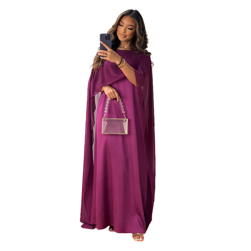 Round Neck Loose Big Hem Djellaba Chiffon Dress Women