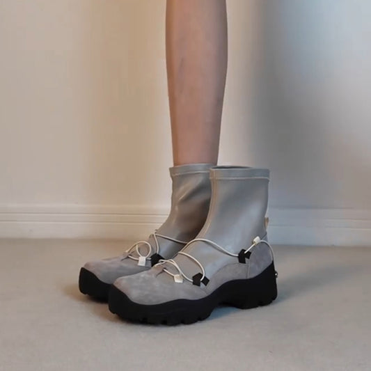 Retro Platform Cross Strap Stretch Boots Female