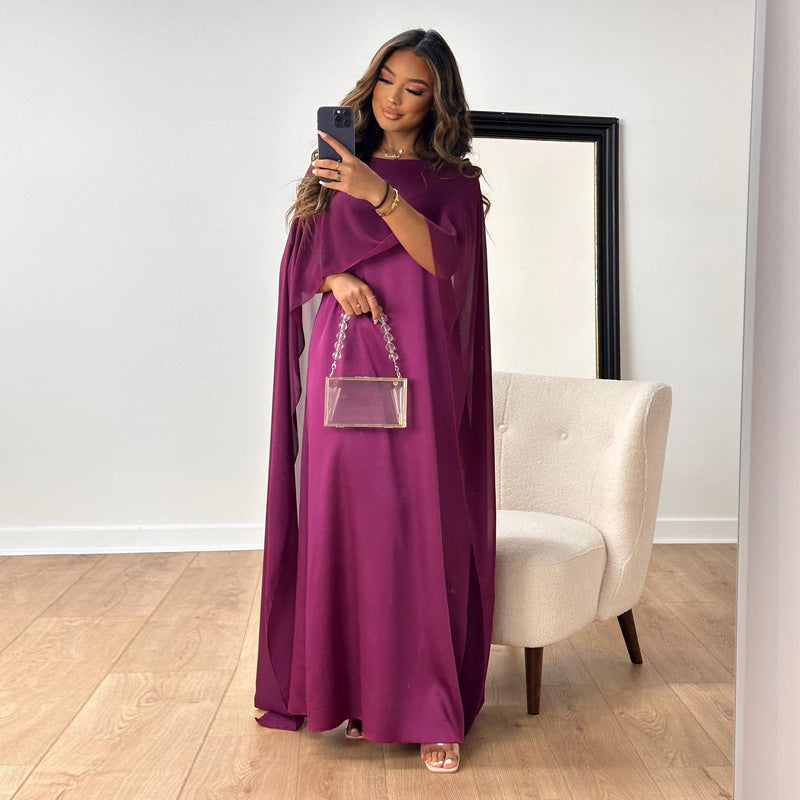 Round Neck Loose Big Hem Djellaba Chiffon Dress Women
