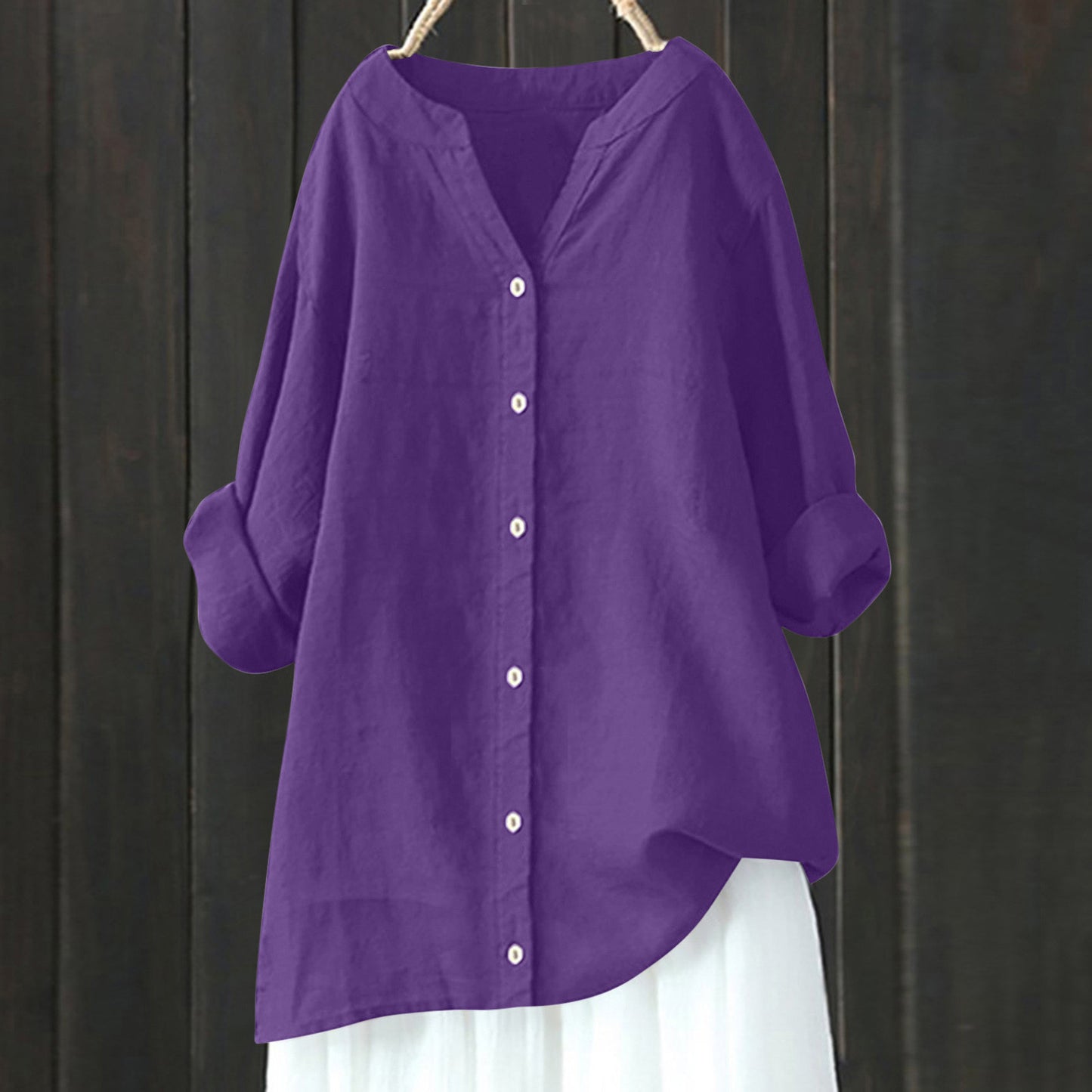 Women's Cotton And Linen Long Sleeve Button Shirt