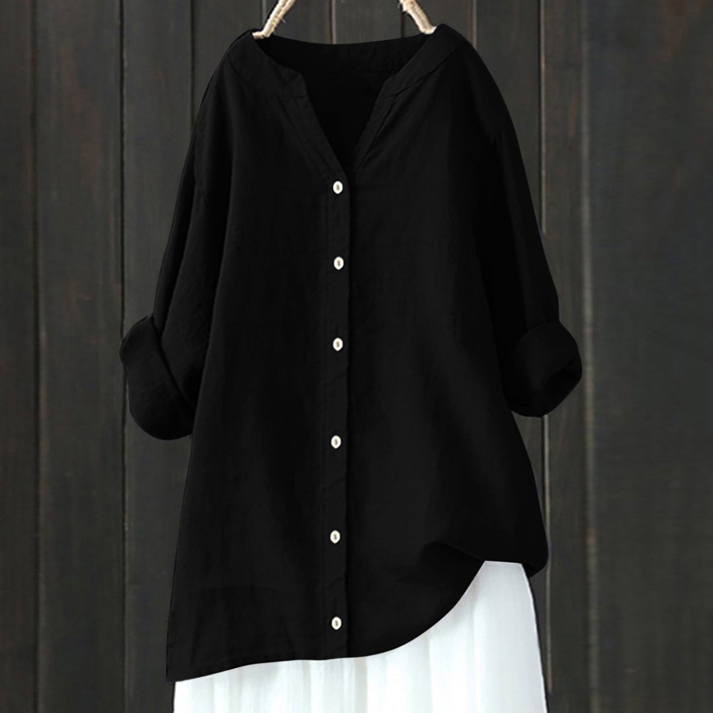 Women's Cotton And Linen Long Sleeve Button Shirt