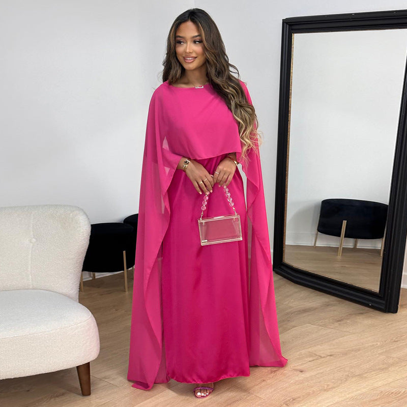 Round Neck Loose Big Hem Djellaba Chiffon Dress Women