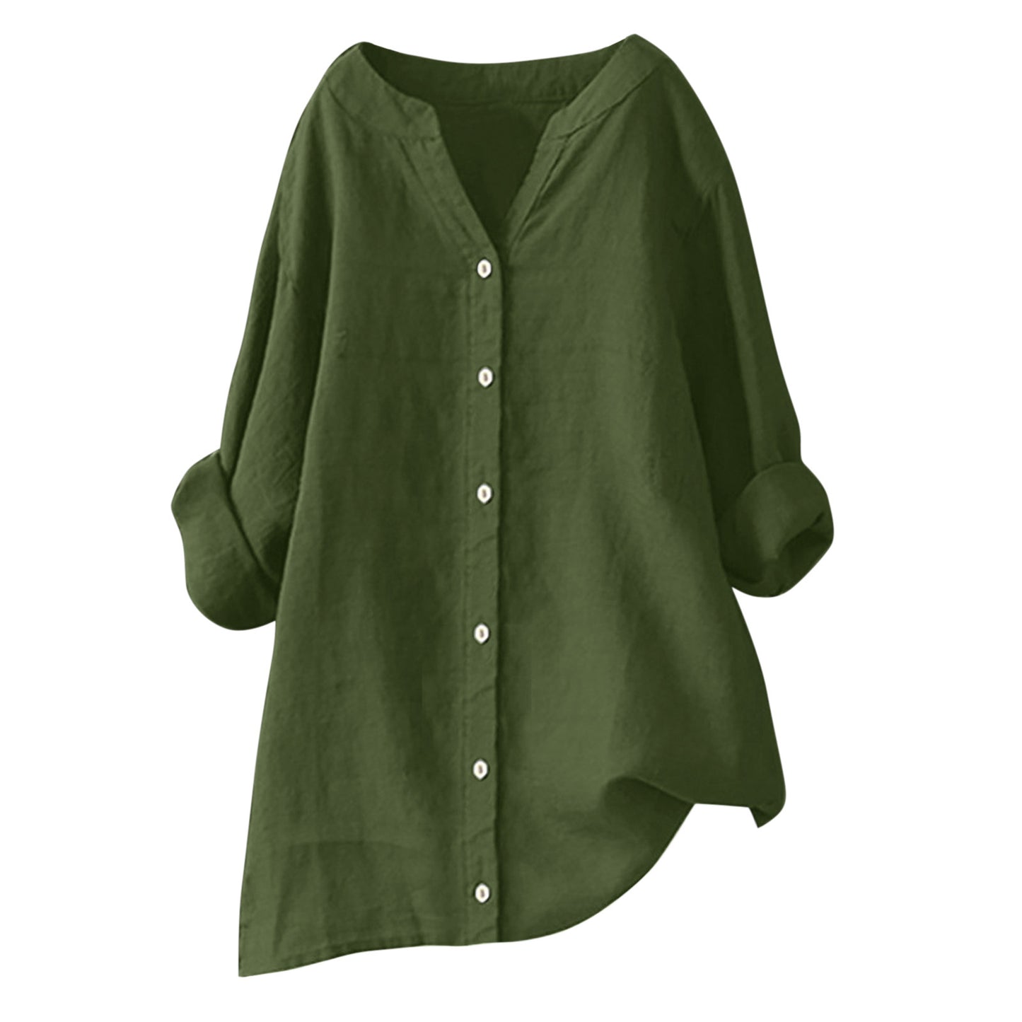 Women's Cotton And Linen Long Sleeve Button Shirt