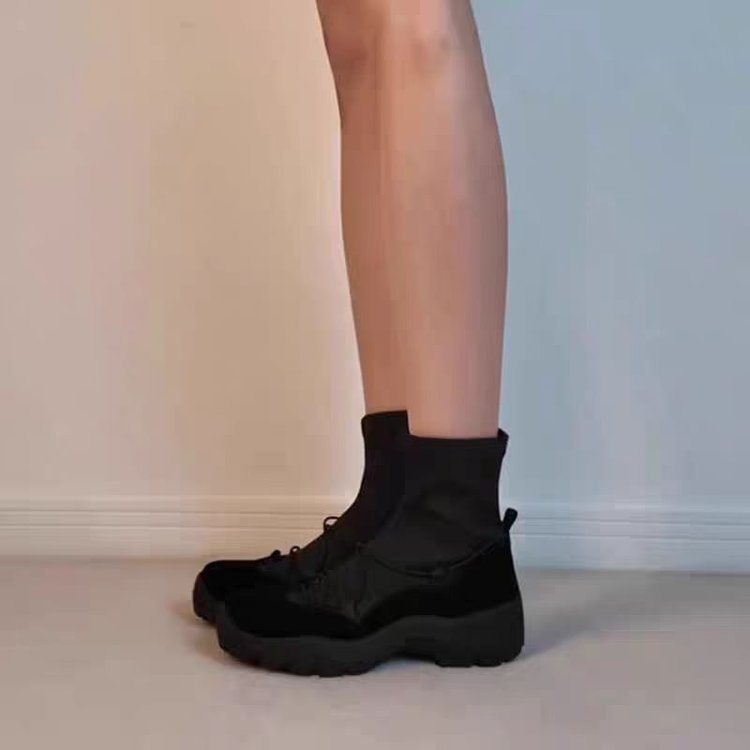 Retro Platform Cross Strap Stretch Boots Female