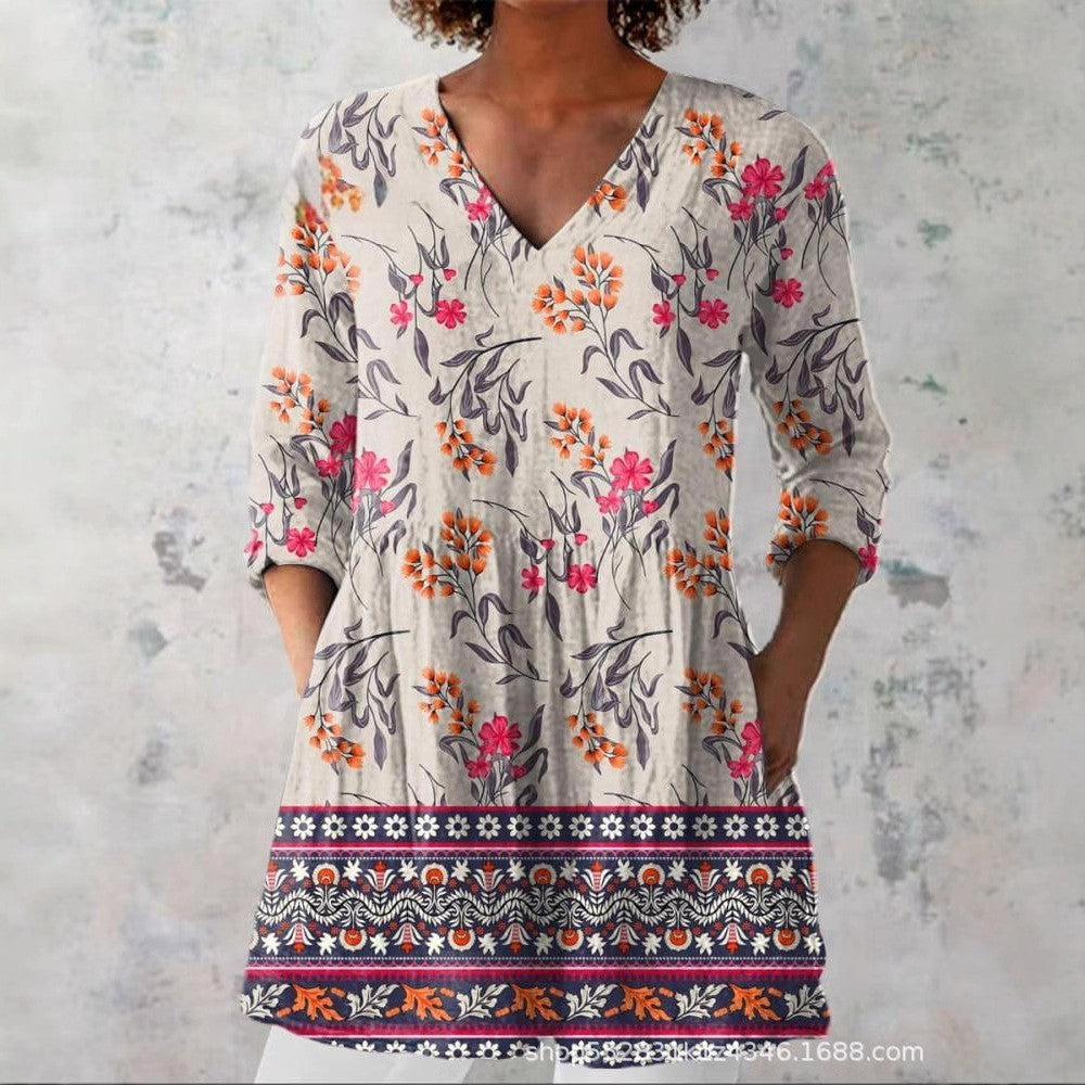 Women's Loose And Comfortable Digital Printed Round Neck Short-sleeved Top