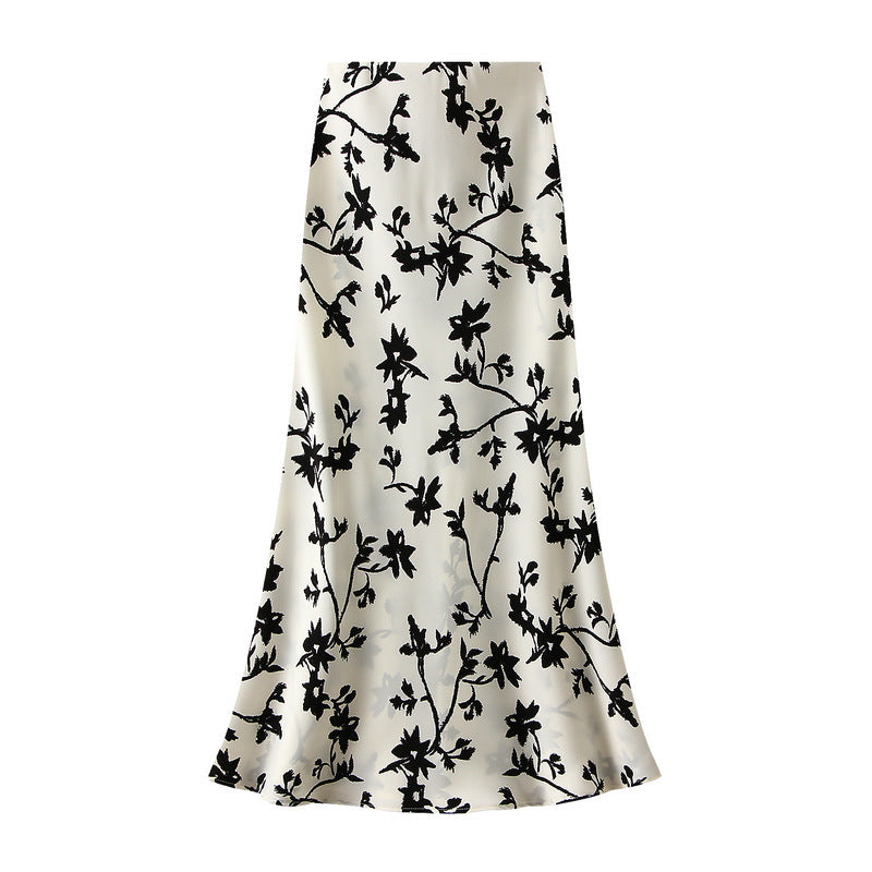 Retro Hong Kong Style Floral Skirt High Waist Slimming Temperament