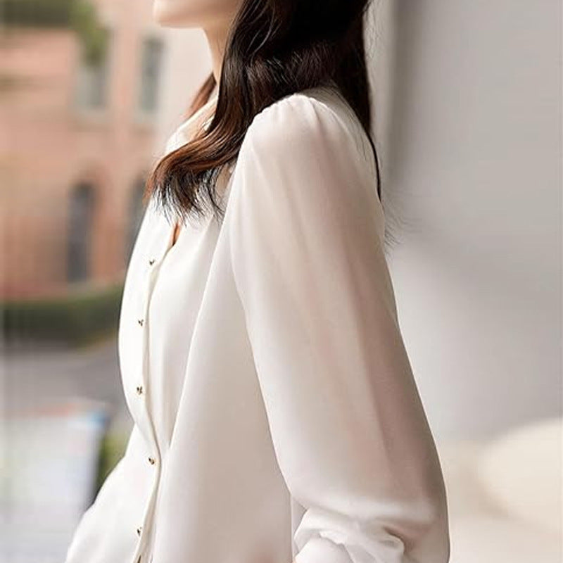 Autumn Solid Color Cardigan Shirt Women