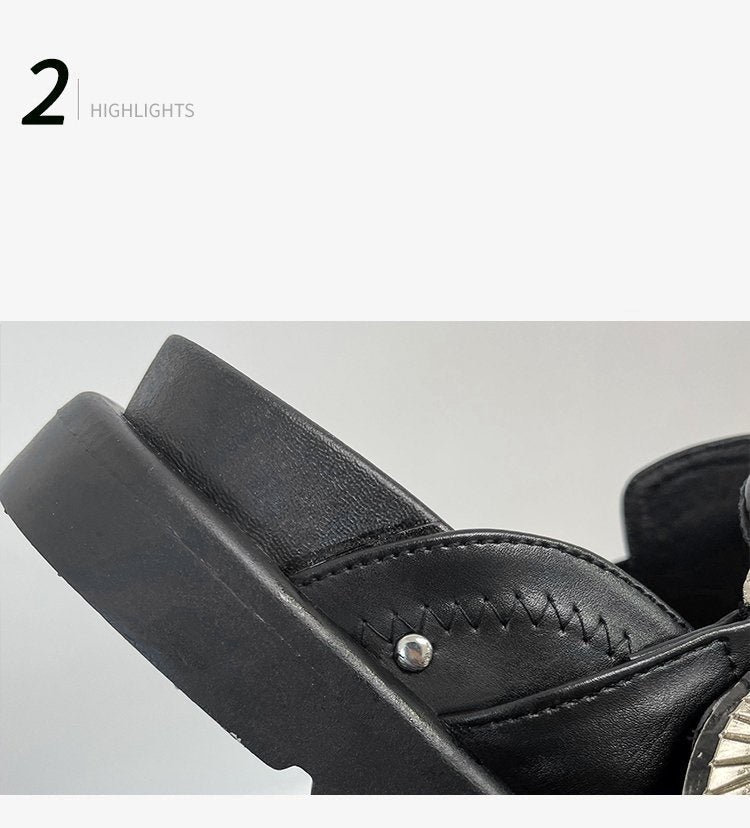 Toe Cap Semi Slipper New British Retro Platform Rivet Flat Shoes