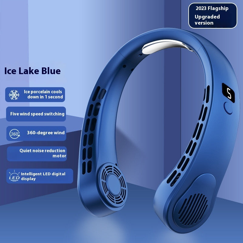 With Light Digital Display Leafless Halter Fan USB Portable Mute Lazy Student Outdoor Halter Fan