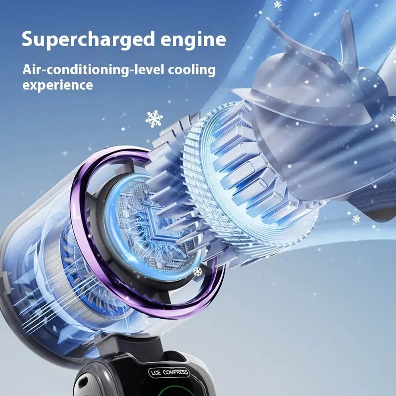 New Ice Pack High-Speed Handheld Eletirc Fan Speed Adjustable Folding Mini Fan Portable Outdoor Hanging Neck Small Fan