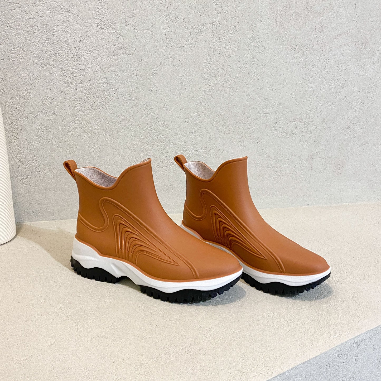 Fashion Color Blocking Thick Sole Low Top Women's Rain Boots