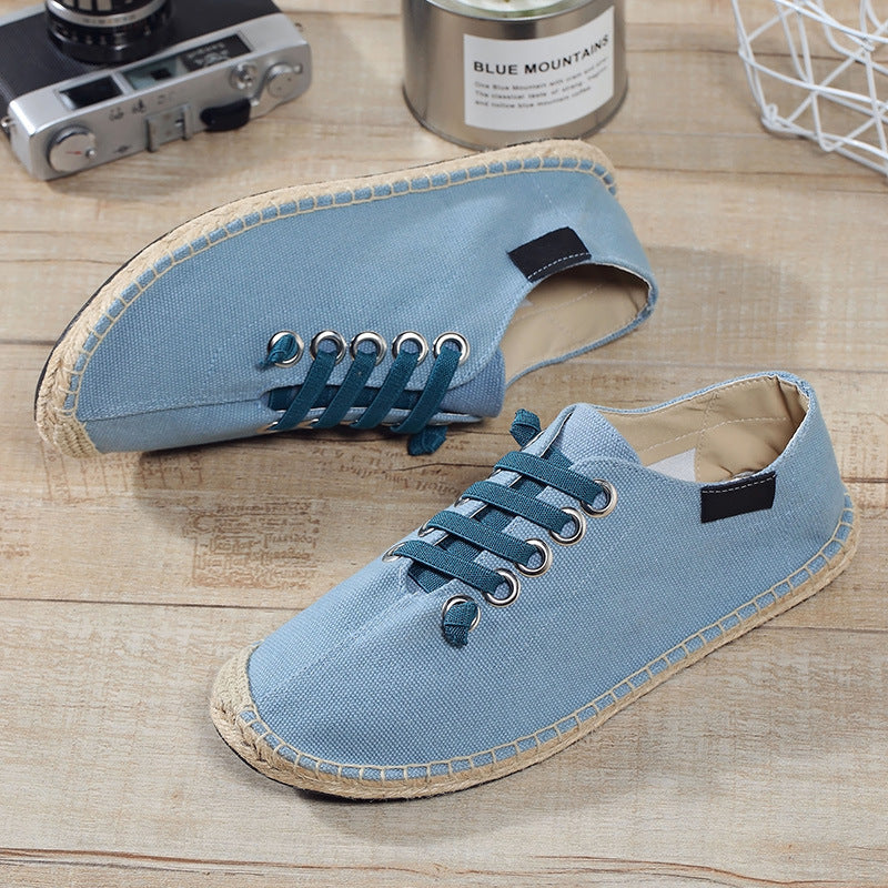 Lace-up Canvas Men's Shoes Solid Color Sewn Hemp Rope