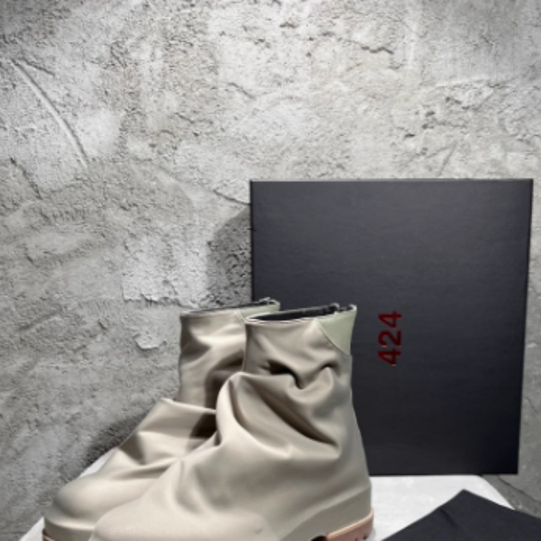 Zip Platform Men's High-top Pleated Leather Knight Boots