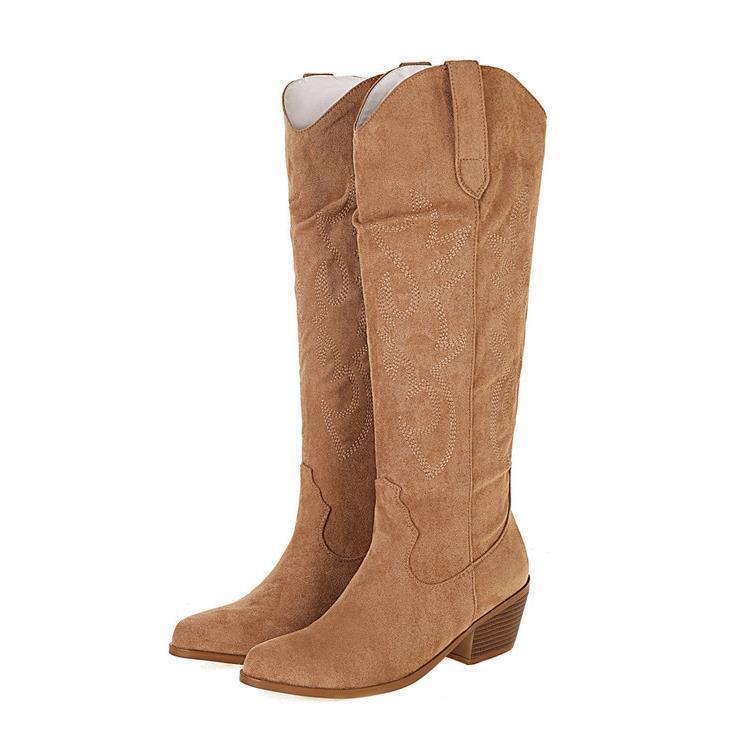 V Cut Western Cowboy Boot Women's High Heel Pointed Toe Knight Boots Below The Knee Boots Slim High