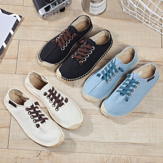 Lace-up Canvas Men's Shoes Solid Color Sewn Hemp Rope