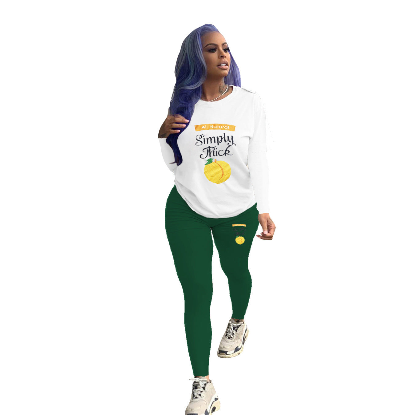 Women's Fashion Casual Solid Color Pattern Printed Long-sleeved Trousers Two-piece Set