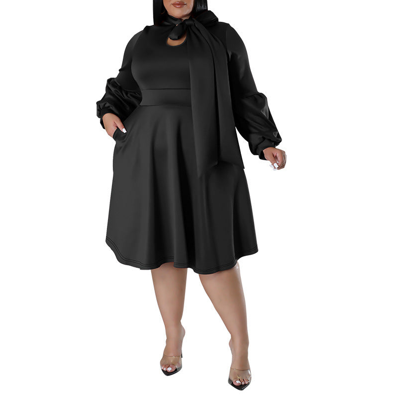 Long-sleeved Bubble Sleeve Midi Dress