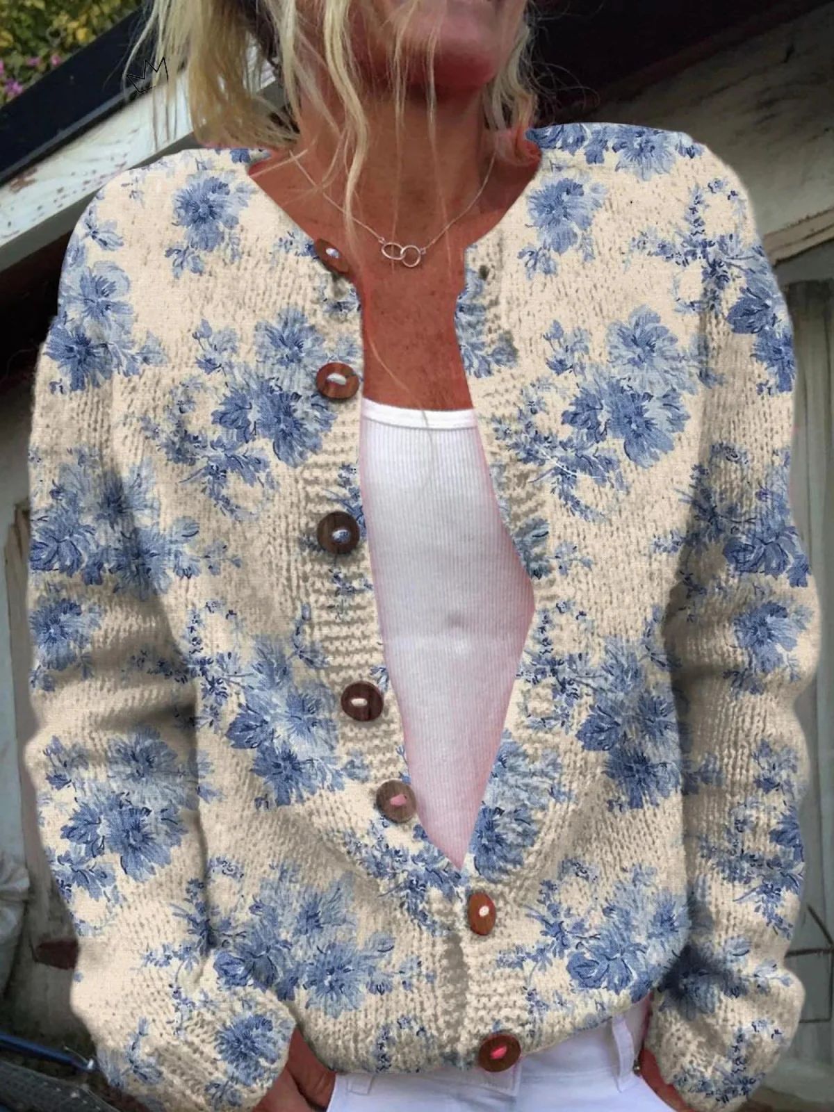 New Women's Autumn And Winter Style Loose 3D Printed Knitted Cardigan Sweater