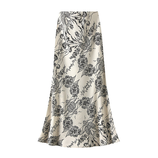 Retro Hong Kong Style Floral Skirt High Waist Slimming Temperament