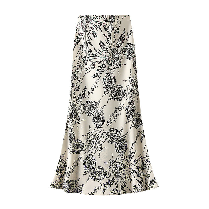 Retro Hong Kong Style Floral Skirt High Waist Slimming Temperament