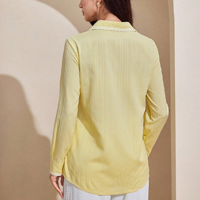 European And American Temperament Lace Long-sleeved Shirt Solid Color Cardigan Top