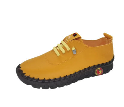 Handmade Stitching PU Leather Mom Shoes Casual Shoes Wear-resistant Flat Pumps