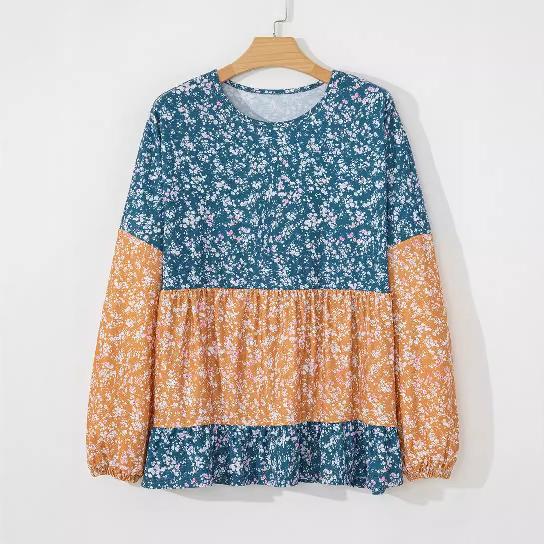 Women's Round Neck Digital Printed Floral Chiffon Shirt