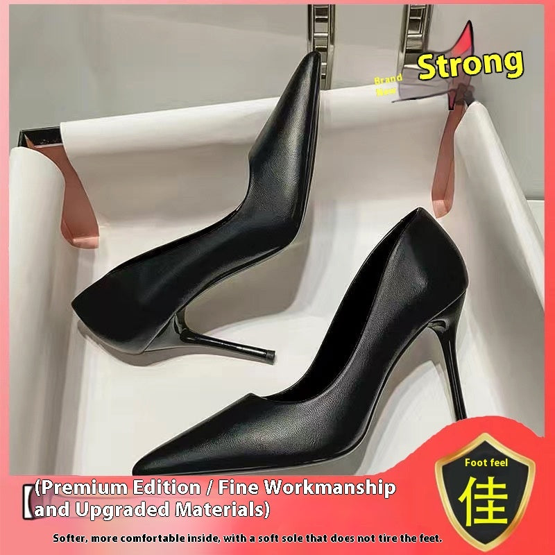 Women's Black Soft Leather High Heels Stiletto Sexy Pointed Toe