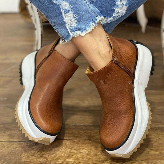 Women's Ankle Boots Platform Round Toe Non-slip Thick Soled Side Zipper Warm Shoes For Autumn And Winter