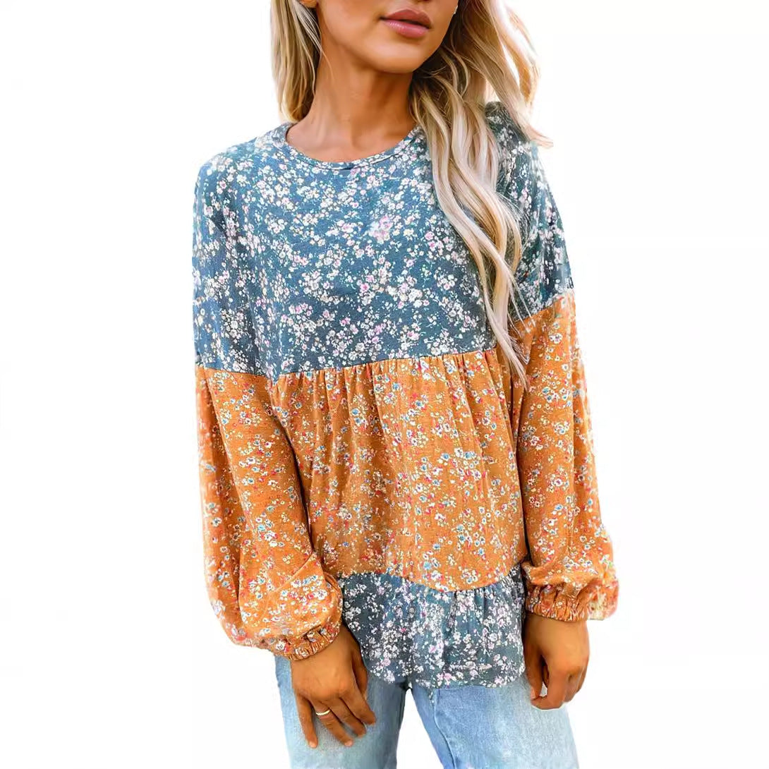 Women's Round Neck Digital Printed Floral Chiffon Shirt