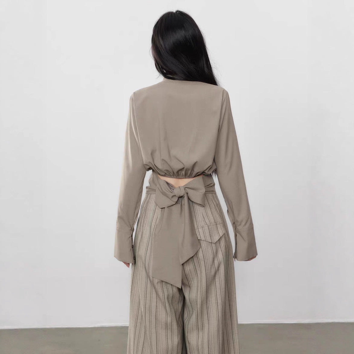 All-matching Lace-up Simple Graceful Slimming Long-sleeved Shirt Women