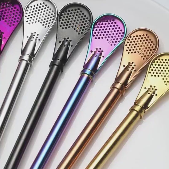 Stirring Spoon With Stainless Steel Filter Straw