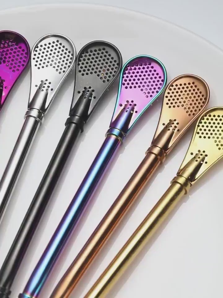 Stirring Spoon With Stainless Steel Filter Straw